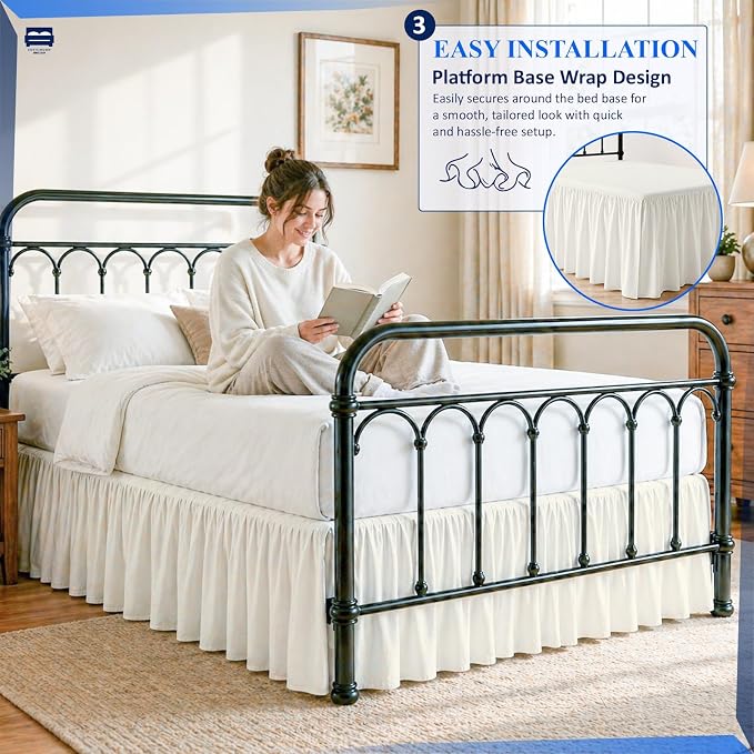 Ruffled Bed Skirt with Split Corners-Dust Ruffle - 21" Drop 100% Microfiber Soft,Sheen & Luxurious Look - Bed Skirts (Ivory -Twin)