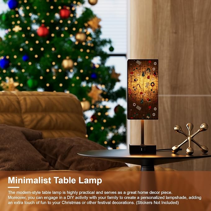 Touch Bedside Table Lamp for Bedroom, 14-Inch, Black, Set of 2 | USB A+C Ports, Touch 3-Way Dimmable LED Bulb Included Fabric Lampshade Metal Base Small Nightstand Lamp for Desk Living Room