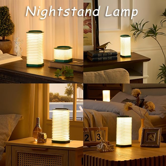 Uniwolk Paper Lamp House Warming Gifts, Portable Cordless Foldable Small Bedside Lamp, Retro Green Accordion Desk Lamp, Paper Lantern Lights 1200mAh, Japanese Gifts Collapsible Pleated Wireless lamp