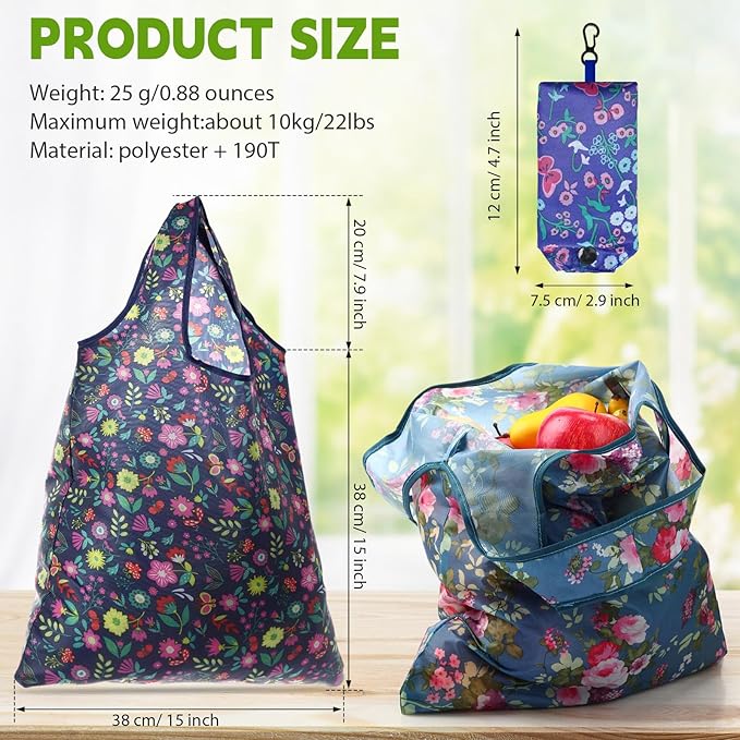 Paterr 24 Pcs Foldable Reusable Shopping Bag Recycle Travel Grocery Bag Fold to Pocket Tote Bulk for Daily Supplies Load