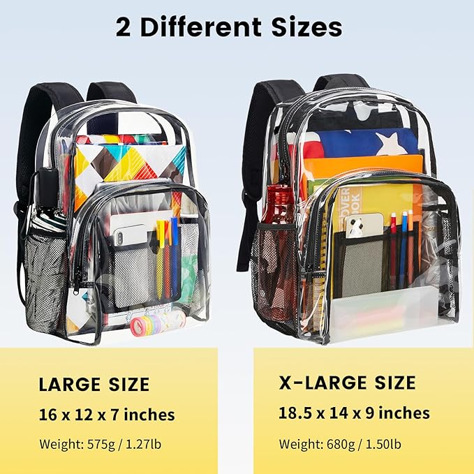 Vorspack Clear Backpack Heavy Duty PVC Transparent Backpack Extra Large Clear Backpacks with Reinforced Strap for College Workplace Security - Black