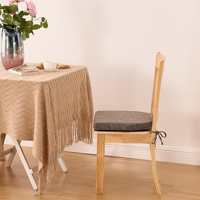 Chair Cushions for Dining Chairs with Ties and Removable Cover, Dining Kitchen Chair Pads with Non-Slip Bottom, High-Resilience Indoor Seat Cushions, 16'' x 16'' x 2'', Set of 4, Brown