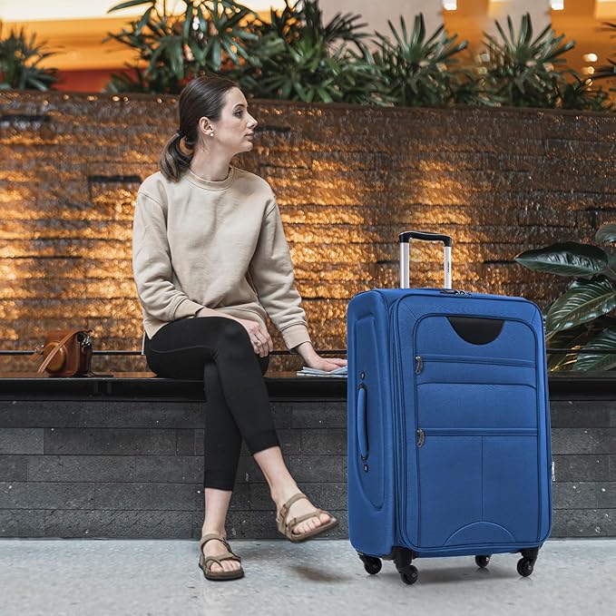 Merax Suitcase Set Softside 3-Piece Expandable Luggage with TSA Lock Spinner Wheels Lightweight Upright Luggage (22/26/30 IN,Navy Blue)