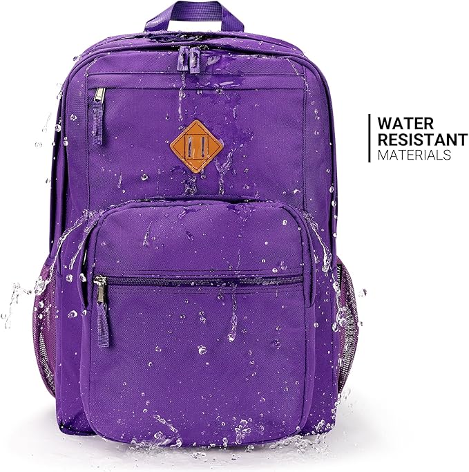 ZORFIN 26L Backpack for College, and Travel: Water Resistant Bookbag - Purple