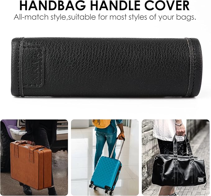 KINIVA 2 Pack Set Black Vegan Leather Luggage Handle Wraps, Luggage Identifiers Tags Markers for Suitcase, Travel Accessories