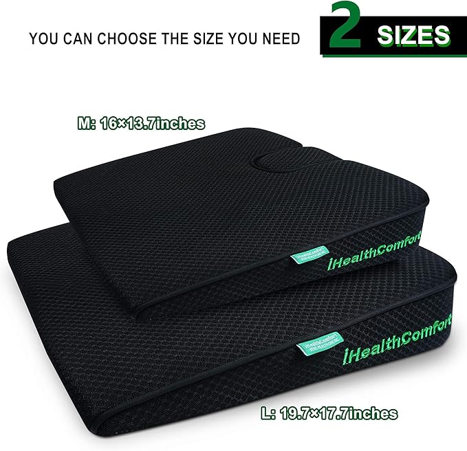 IHEALTHCOMFORT(19.7×17.7inches Extra Large Sciatica Seat Cushion for Office Chair,Oversized Car and Truck Seat Cushion,U-Cut Long Sitting Pain Relief Chair Pad