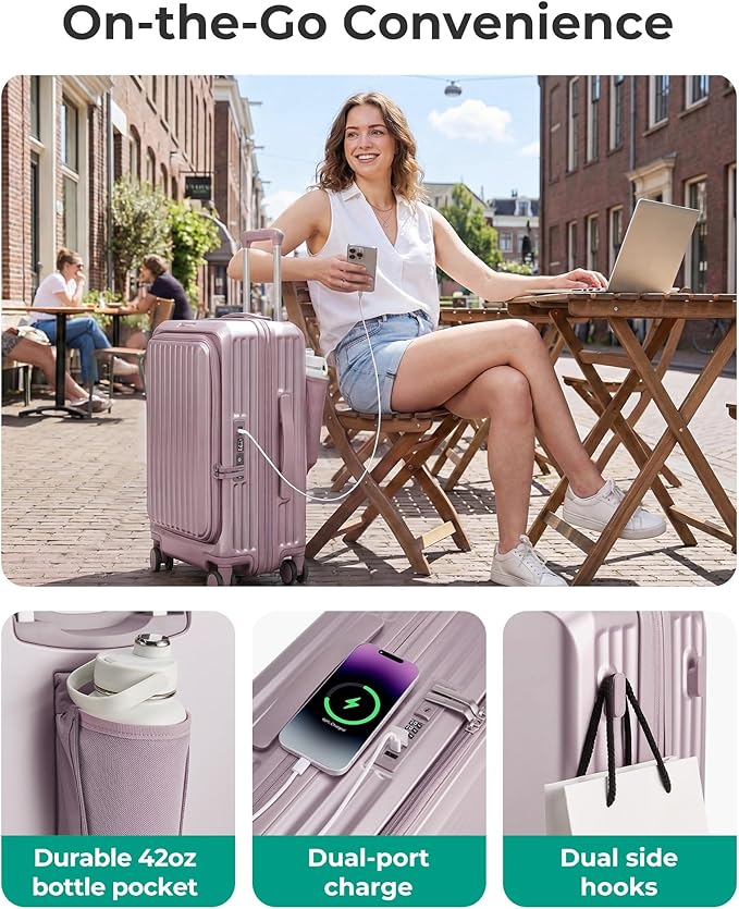 BAGSMART Top Opening Carry On Luggage 22x14x9 Airline Approved with TSA Lock, Expandable 20 Inch Deep Compartment Hard Shell Suitcases with Double Spinner Wheels, Purple
