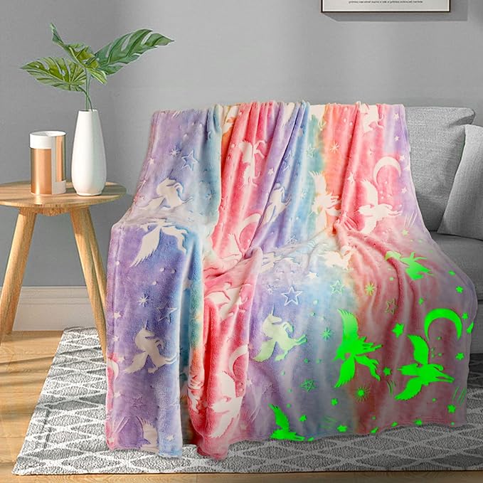 Unicorn Glow in The Dark Blanket for Girls/Kids Age 3-12, Toddler Soft Fleece Blanket Throw Birthday Gift 30"x40"