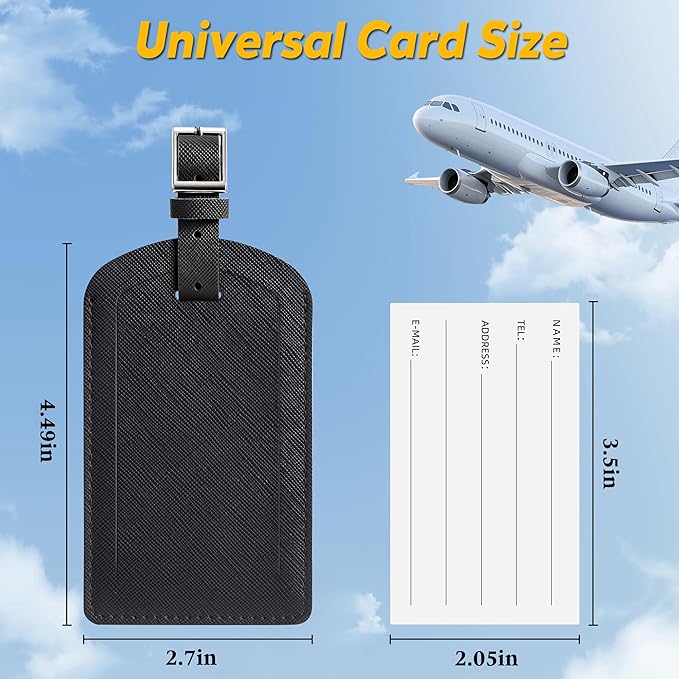 3 Pack Luggage Tags for Suitcases, TSA Approved Bag Tags, Baggage Tags with Privacy Protection, Travel Essentials Luggage Accessories, Black