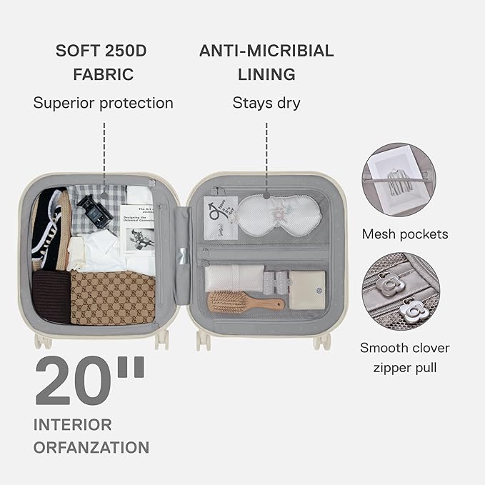 artrips Carry On Luggage 20 Inch for Business Travel & Short Trips, Italian-Inspired Lightweight Hard Shell Suitcase, German PC Matte Shell, Airline Approved, TSA Lock, White