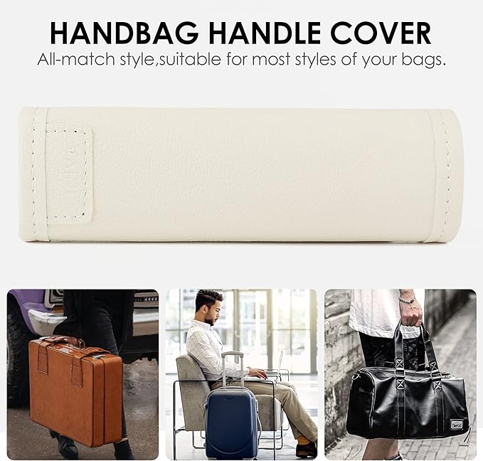 KINIVA 2 Pack Set White Vegan Leather Luggage Handle Wraps, Luggage Identifiers, Travel Accessories