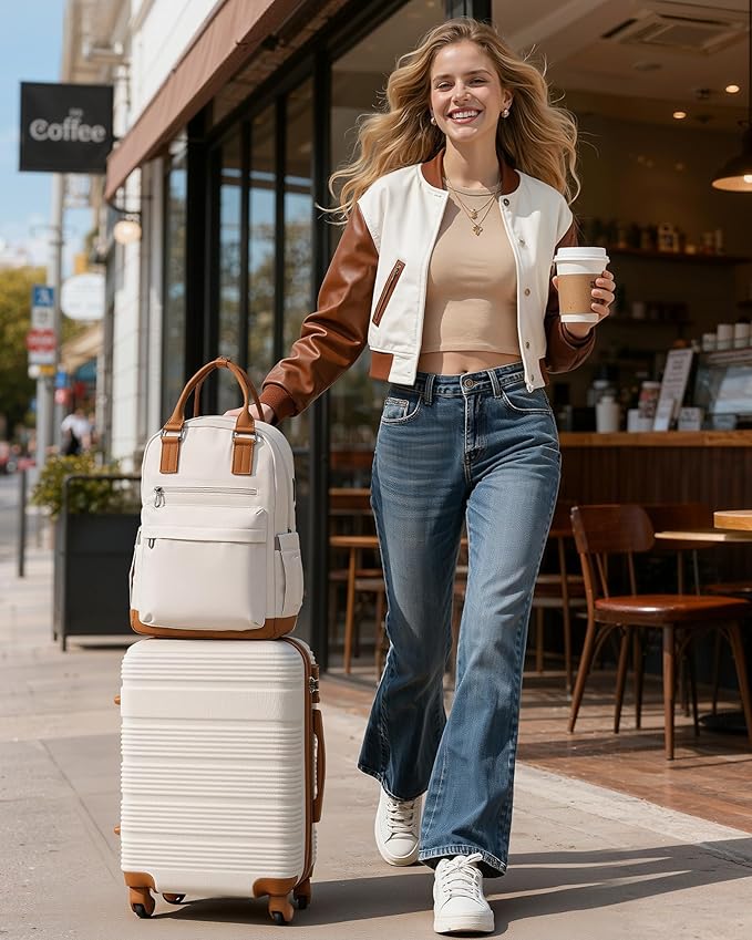 LONG VACATION 3 Piece Carry On Luggage Set with Backpack, 20 Inch Carry Suitcase with Spinner Wheels, ABS+PC Hardshell Suitcase set with TSA Lock & YKK Zipper