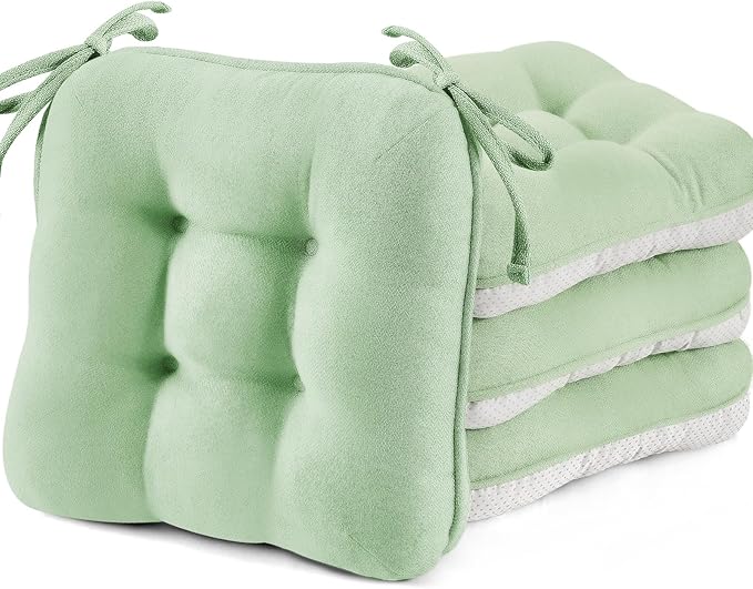 Betu Chair Cushions for Dining Chairs Set of 4,3.5" Thick Green Kitchen Chair Cushions Chair Pads with Ties,Non Slip Backing,Home Room Decor Seat Cushion,Bar,Patio Folding Chairs16"X16"X3.5"Sage Green