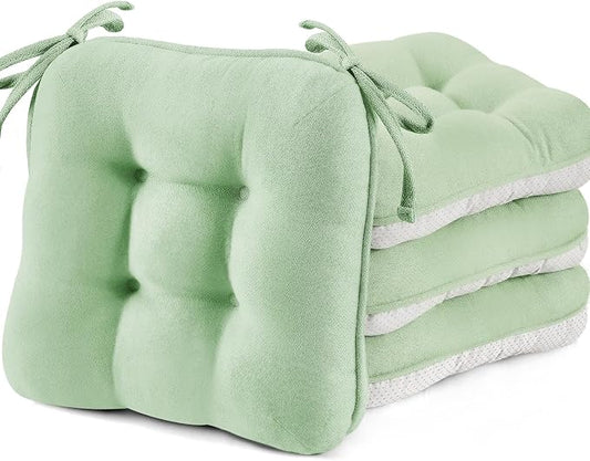 Betu Chair Cushions for Dining Chairs Set of 4,3.5" Thick Green Kitchen Chair Cushions Chair Pads with Ties,Non Slip Backing,Home Room Decor Seat Cushion,Bar,Patio Folding Chairs16"X16"X3.5"Sage Green