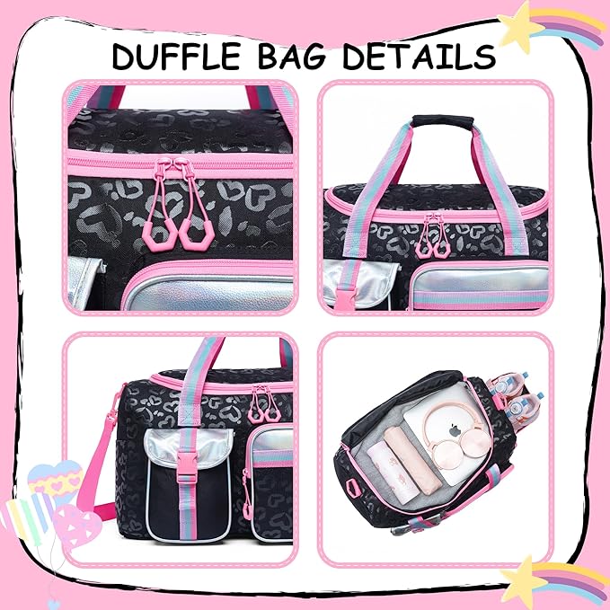 Kids Duffle Bag Girls Women Travel Bag Gifts Overnight Bag for Girls Women Tote Sleepover Bags for Girl Gym Dance Bags with Shoes Compartment