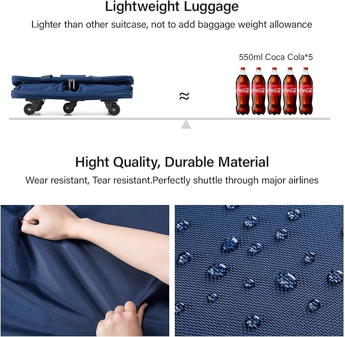 Hanke Expandable Collapsible Luggage with Wheels Suitcase Luggage Rolling Travel Bag Duffel Bag for Men Women Lightweight Suitcase Large Capacity with Spinner Wheel (Blue)