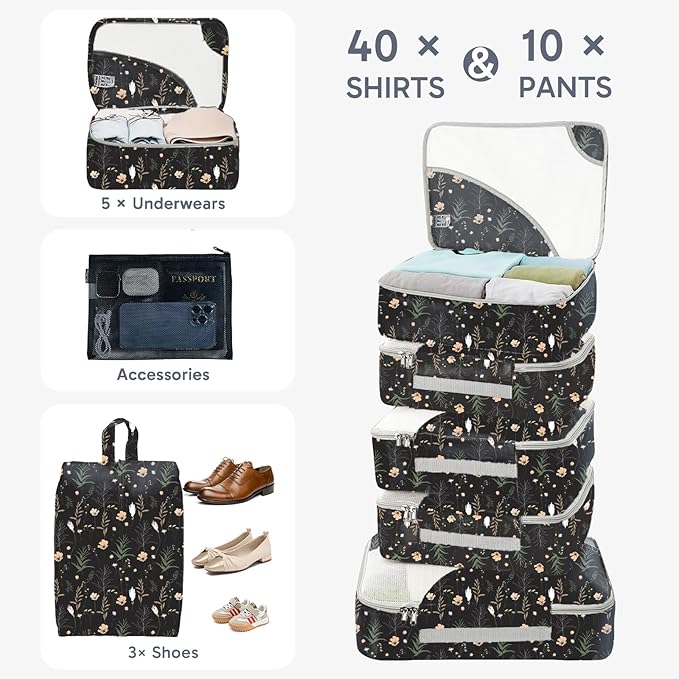10 Set Packing Cubes for Travel, Gifts for Women Mom,Anti-Tearing Suitcase Organizer for Luggage with Shoe & Hanging Toiletry Bag,OlarHike Vacation Essentials & Accessories for Cruise Ship