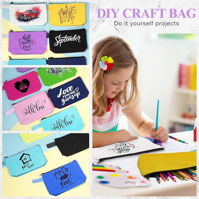 Frienda 40 Pack Canvas Makeup Bags Bulk Cosmetic Bags with Bottom Travel Canvas Zipper Pouch Multi Purpose Blank for Women Purse Toiletry Pencil DIY Craft, 10 Colors (8.7 x 5.1 x 1.7 Inch)