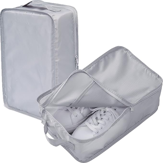 tianzong Travel Shoe Bag with Handle Holds 2 Pairs of Shoes, Shoe Packing Cubes for Travel (Grey, 2 Pack)