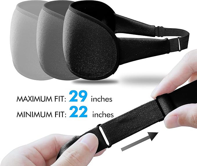 Sleep Eye Mask for Men Women, Sleeping Mask for Side Sleeper, Travel Blackout Night Blindfold Eye Shade Cover with Adjustable Strap (Black-Side Sleeper)