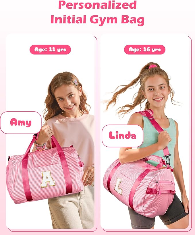 Dance Recital Gifts, Girls Travel Duffle Bag, Kids Initial Overnight Bags with Shoe Compartment, Personalized Weekend Bag with Makeup Pouch, 9 Year Old Girl Birthday Gift (Letter G)
