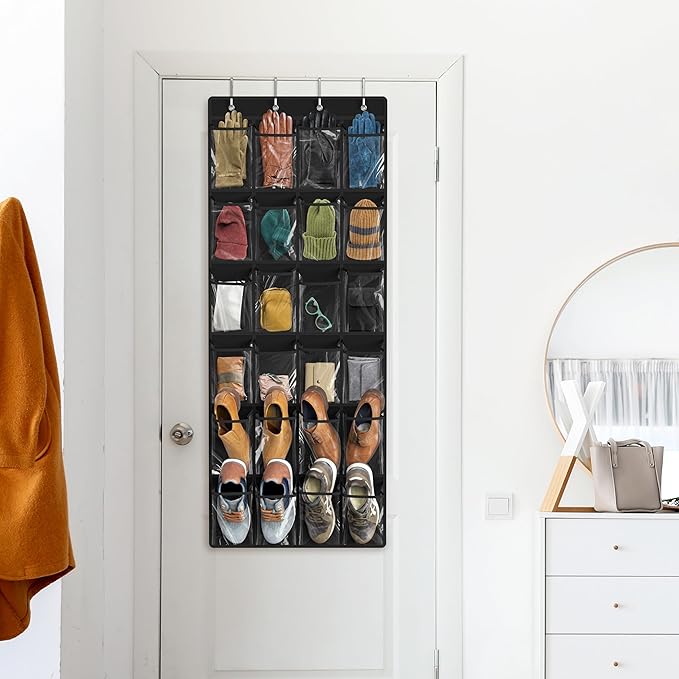 Simple Houseware 24 Pockets Large Clear Pockets Over The Door Hanging Shoe Organizer, Black (56" x 22.5")