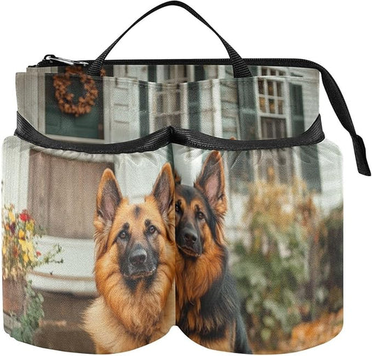 Cute Fall Leaves German Shepher Dogs Luggage Cup Holder Travel Portable Free Hand Drink Carrier Suitcase Drinks Beverage Holder Carry-On Bottle Mug Holder Organizer Bag Travelers Accessories