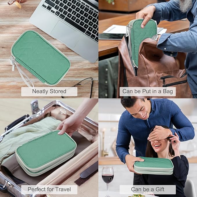 FYY Electronic Organizer, Travel Cable Organizer Bag Pouch Electronic Accessories Carry Case Portable Waterproof Double Layers All-in-One Storage Bag for Cable, Cord, Charger, Phone, Pattern Green (M)