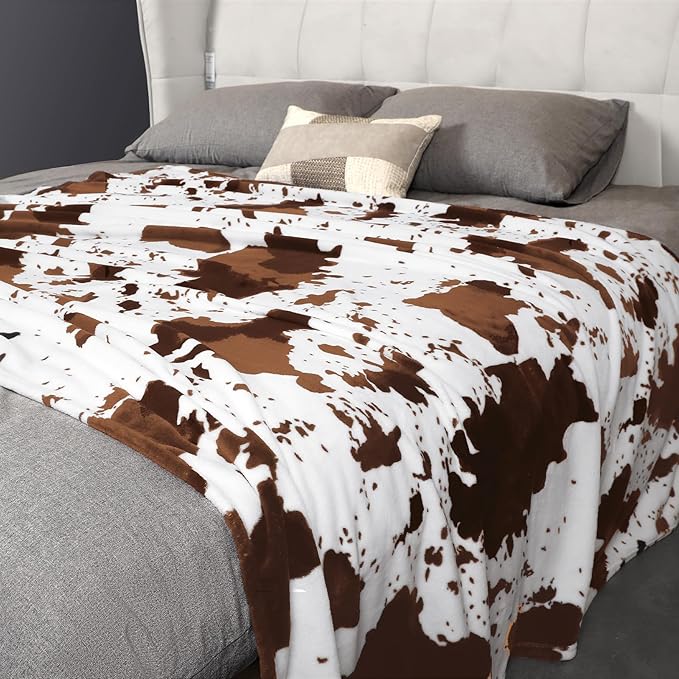 Cow Print Blanket, Ultra Cozy Cow Throw Blanket for Couch Bed and Travel, Cow Print Decor Throw Blankets for All Seasons 50"x60" (Light Brown)