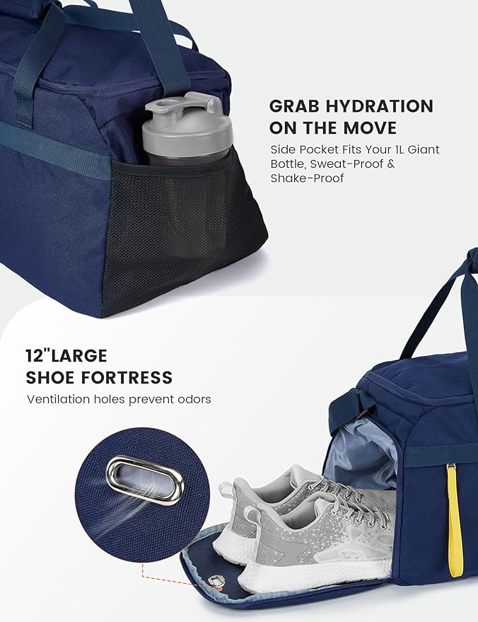 SKYSPER Gym Bag for Men & Women with Shoe Compartment, Carry-on Gym Duffle Bag for Travel and Sports, Workout Overnight Bag with Large Wet Pocket, Blue
