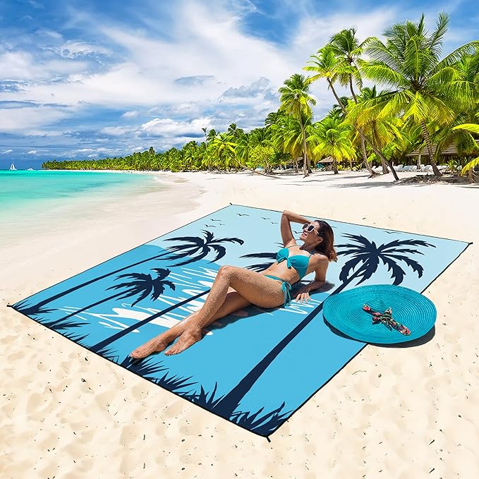 Beach Blanket Waterproof Sandproof Extra Large Beach Mat 79" X 83"/120"x108"for 1-8 Adults Quick Drying Durable Outdoor Picnic Mat for Beach Travel Camping Hiking