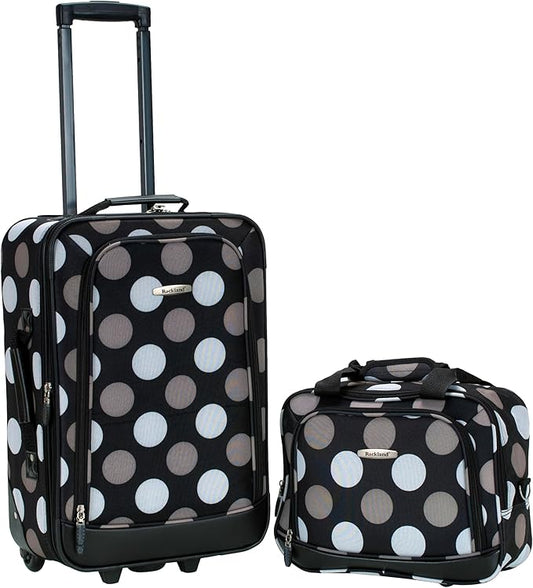 Rockland Fashion Softside Upright Luggage Set, Expandable, New Black Dot, 2-Piece (14/19)