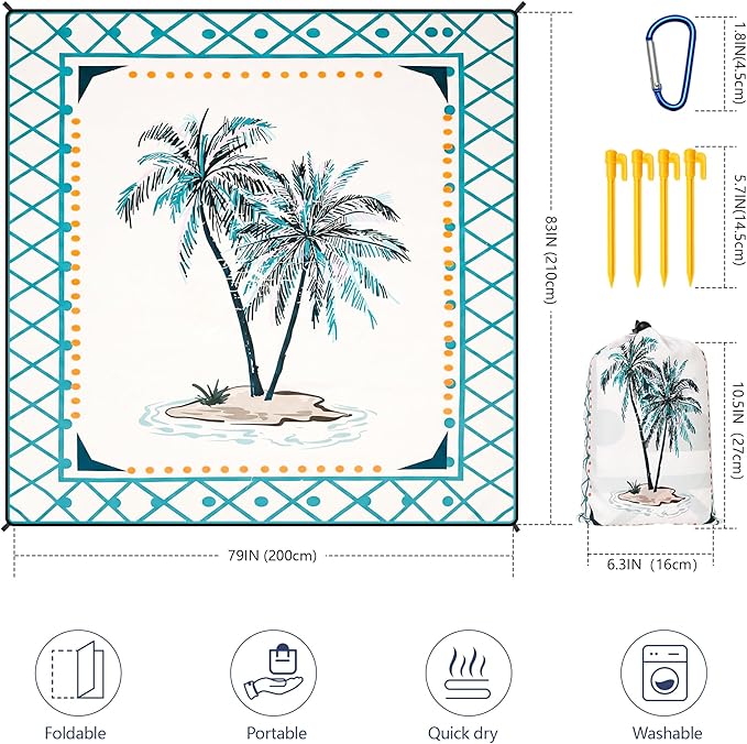 Beach Blanket Waterproof Sandproof Extra Large Beach Mat 79" X 83"/120"x108"for 1-8 Adults Quick Drying Durable Outdoor Picnic Mat for Beach Travel Camping Hiking