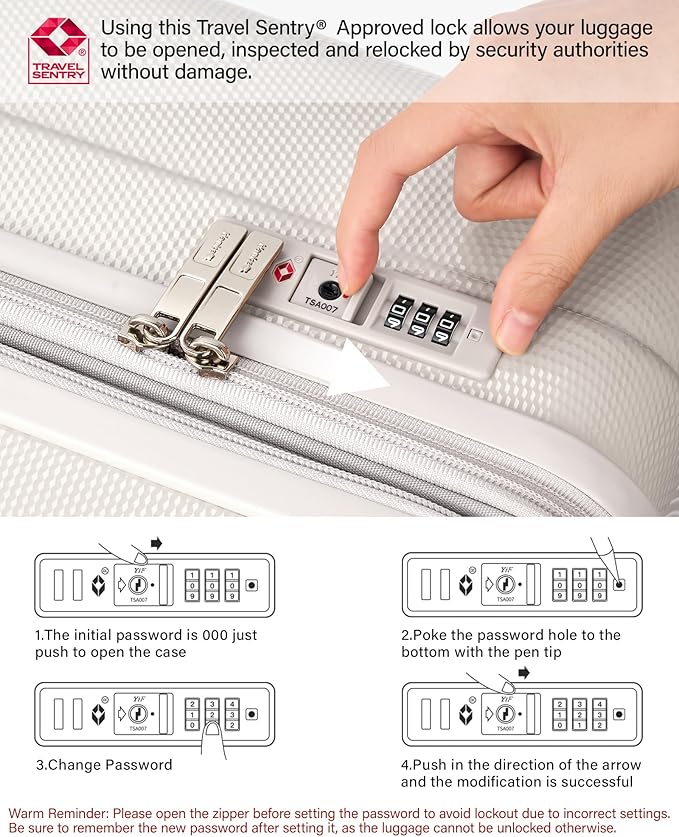 Hanke 24 Inch Plus Expandable Luggage Large Suitcases with Wheels, Medium Checked Luggage Hard Shell Suitcases, PC Trunk Luggage Extra Large Suitcase with Lock for Women Men(Ivory White)