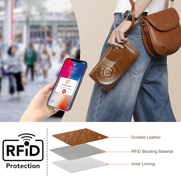 yiijay Womens Wallet RFID Blocking Large Capacity Vegan Leather Double Zip Wristlet Wallet Card Holder Travel Ladies Clutch