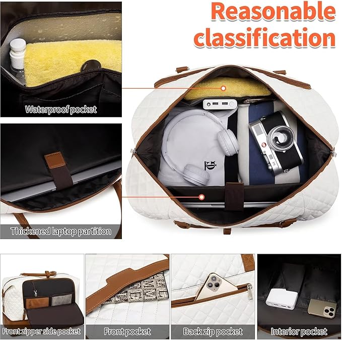 Weekender Bag, Large Travel Duffel Bag for Women, Carry on Overnight Bag with Shoe Compartment and Toiletry Bags