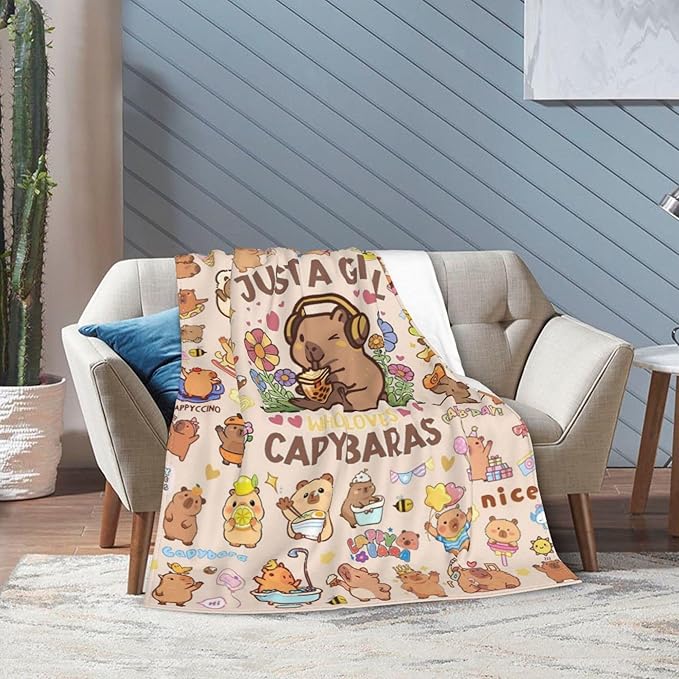 Capybara Gifts Blanket for Kids Girls Boys Adults Animals Lovers, Flanne Throw Blanket, Soft Cozy, Warmth, Fluffy Fuzzy Blankets for Couch, Bed, Travel, Living Room, Home, Decor (Capybara, 60"x50")