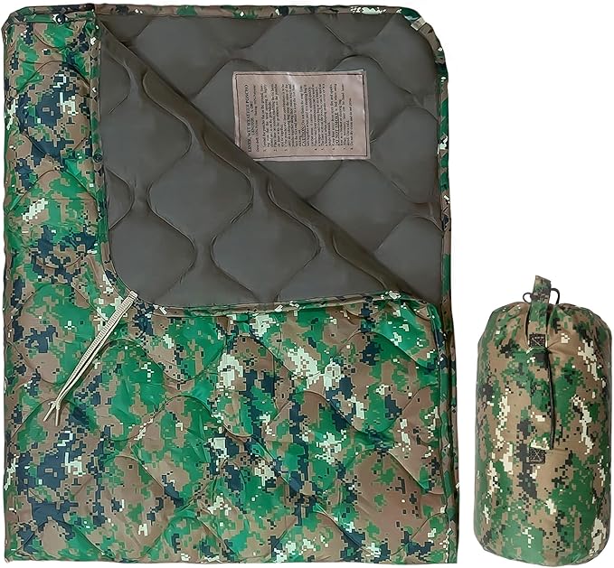 Woobie Blanket, Thermal Insulated Military Poncho Liner, Water-Resistant, Portable, Insulation, for Hiking, Survival with Compression Carry Bag (Marpat)