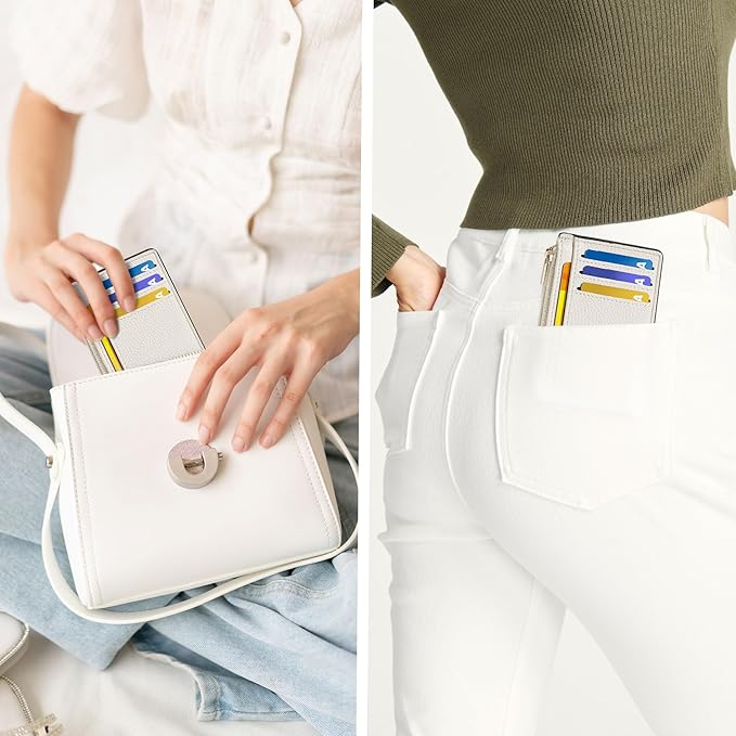 Tipmile Credit Card Holder for Women Slim Minimalist Front Pocket RFID Blocking Wallet Small Compact Card Case with ID Window, Cream White