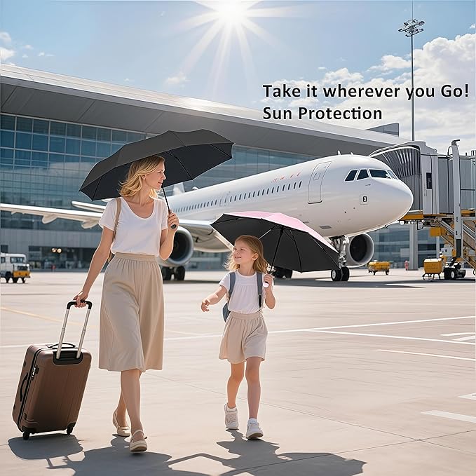 BAODINI Travel Essentials Mini Umbrella for Purse With Case Small Compact UV Sun Protection Lightweight Tiny Pocket Manual Open Close Umbrella for Women Kids and Men Fits Purse Backpack