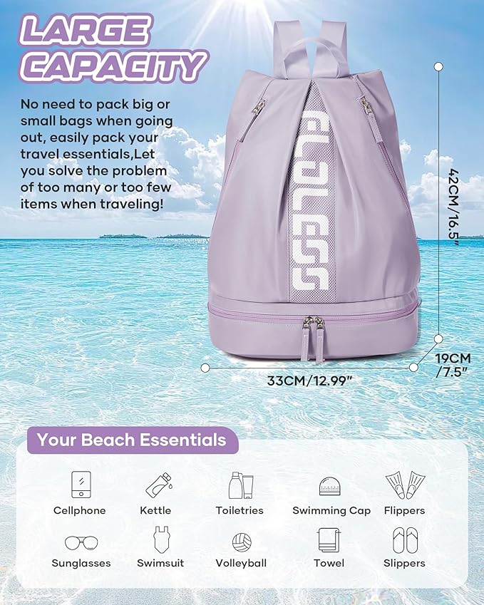 Gym Backpack for Women with Shoe Compartment, Sport Backpack Casual Daypack for Girls, Small Cheer Bag Outdoor Leisure, Purple