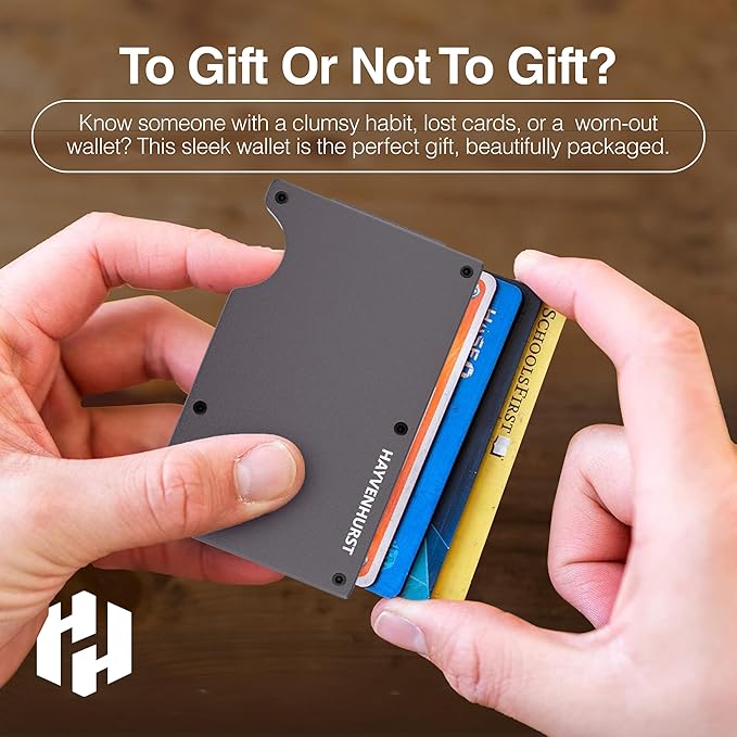 Hayvenhurst Wallet For Men - Reinvented Design Men's Wallet - Slim, Minimalistic & Seamless, Blocks RFID Scanners with a Cash Strap (Gunmetal)