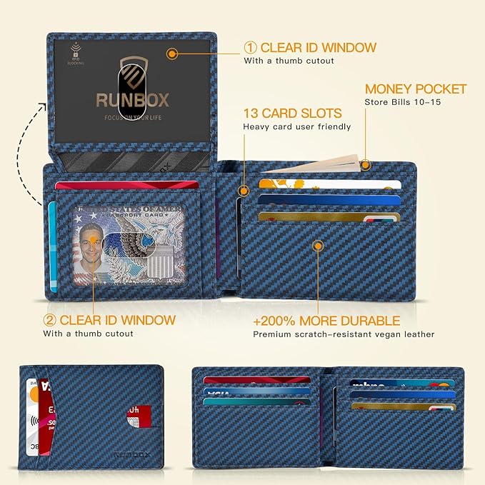 RUNBOX Wallet for Men Slim Rfid Leather 2 ID Window With Gift Box | Slim, Rfid, 2 ID Window, With Gift Box, Slim, Rfid