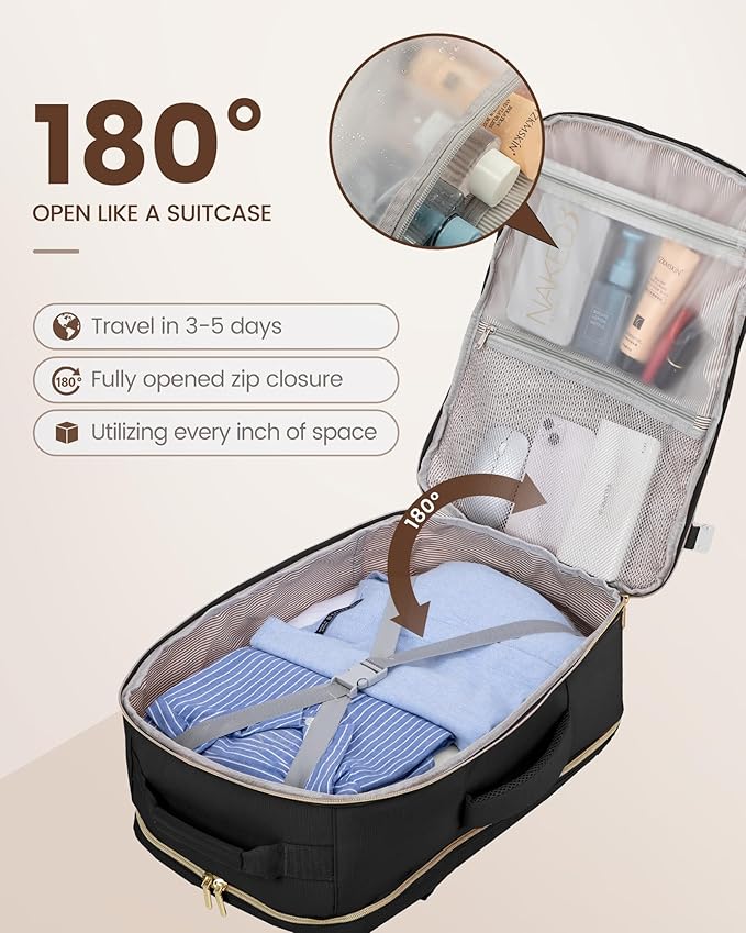 LOVEVOOK Travel Backpack for Women & Men 50L,Airline Approved Carry On Backpack Travel Essentials,TSA Carry on Luggage,Waterproof Personal Item Travel Bag,Suitcase with 3 Packing Cubes,Black-Black