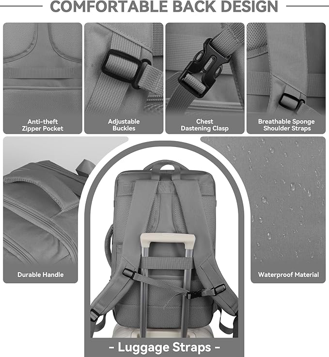 60L Travel Laptop Backpack for Men, Extra Large Backpack, Big Capacity Carry On Backpack, 18-19 Inch Laptop Backpack Water Resistant Luggage Computer Daypack College Bag, Grey