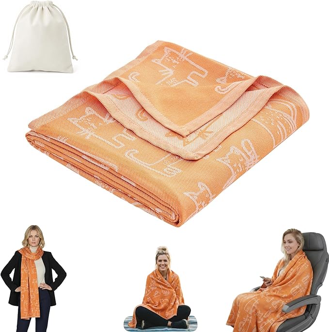 Travel Blanket Airplane - Ultra Soft & Lightweight Knit Design Compact Airplane Blanket,53x72 Inch,Stylish Travel Shawl Wraps for Flights,Office,Home Use,Travel Essentials & Gifts