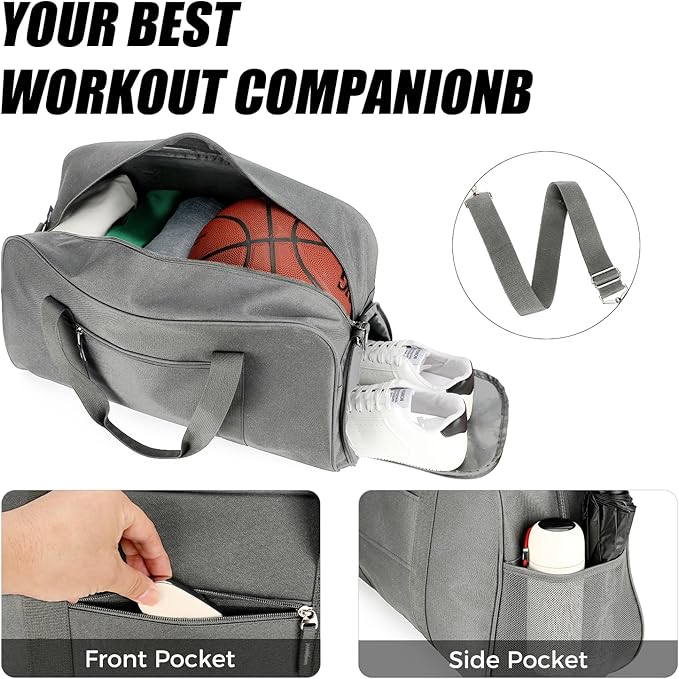 Searock 21 Inch Gym Bag with Shoe Compartment, Sports Duffle Bag for Travel, Carry On Duffel Bag, Weekender Overnight Bags for Men and Women Traveling, Dark Grey