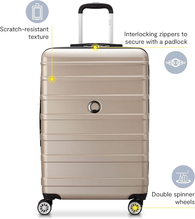 DELSEY PARIS Margot Hardside 3-Piece Set, Expandable Luggage with 4 Spinner Wheels, Lightweight Suitcase, 21" Carry-On, 24" Checked Medium, 28" Checked Large, Black