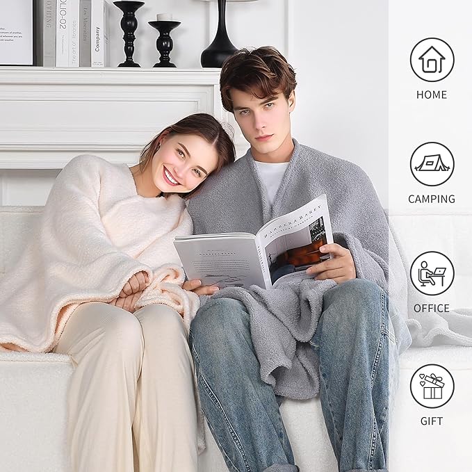 JOOJA Wearable Blanket Super Soft Feather Yarn Blanket Shawl with Pockets Fuzzy Throw Blanket TV Blanket for Adults Teens