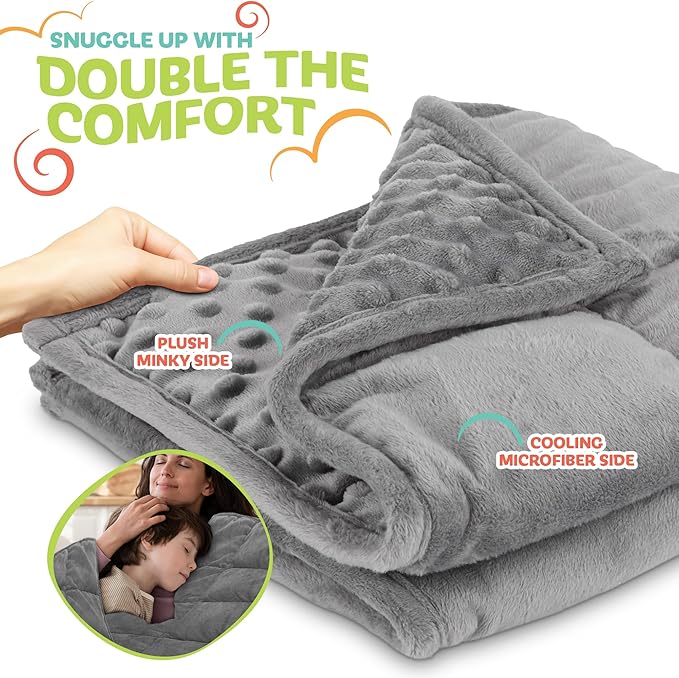 XL Weighted Blanket for Kids 5lb (Grey) 36x48 Inch, Plush Minky Kids Blanket with Travel Bag, Blanket for Ages 4 to 10